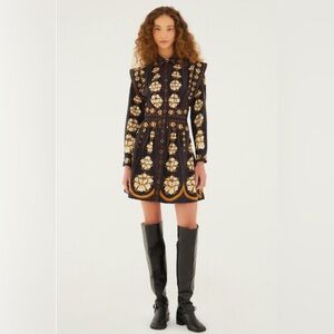 FARM RIO NWT Embroidered Black and Cream Mini Dress